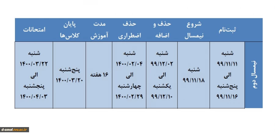 جدول زمانبندی انتحاب واحد ترم 992 3