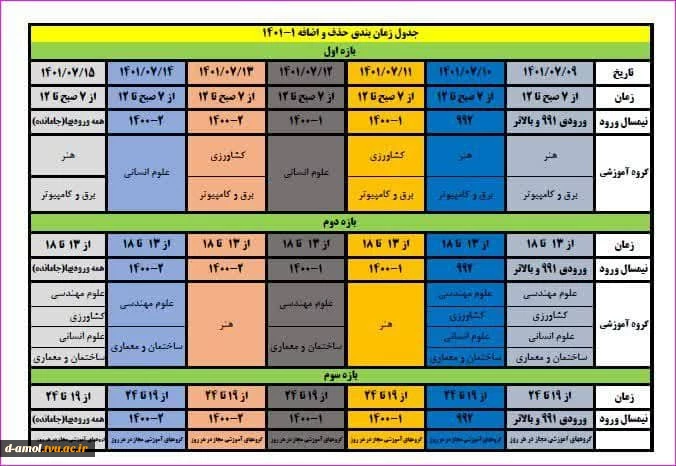 جدول زمانبندی حذف و اضافه 2