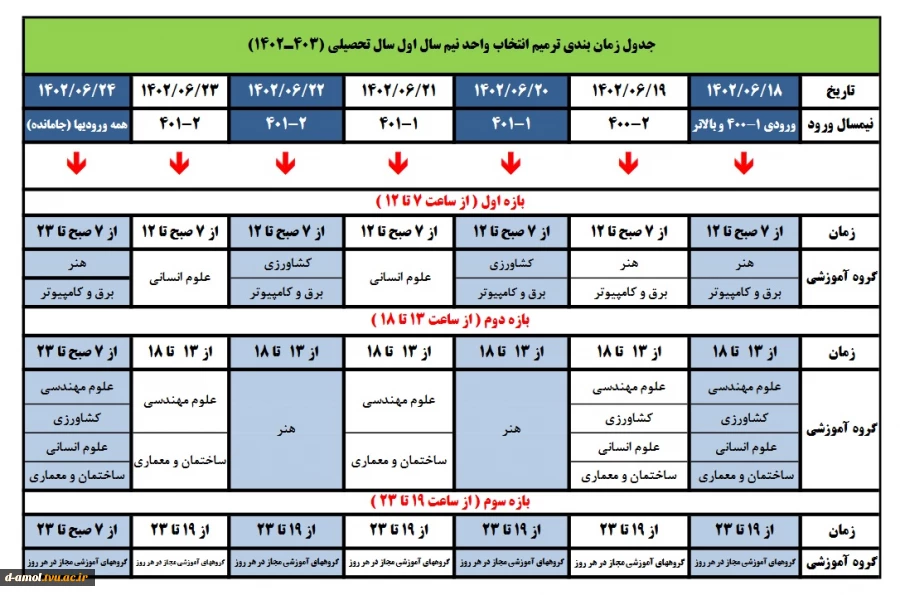 اصلاحیه جدول رمانبندی انتخاب واحد نیم سال تحصیلی 1403-1402 2