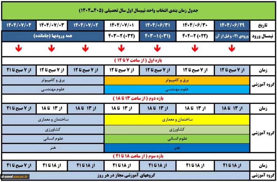 جدول زمانبندی انتخاب واحد  2